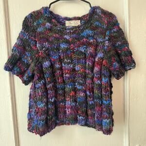 Hand Knit Malabrigo Rasta Merino Wool Chunky Sweater Short Sleeved Top Luxury